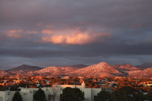 Sun setting over Eldorado at Santa Fe in the winter